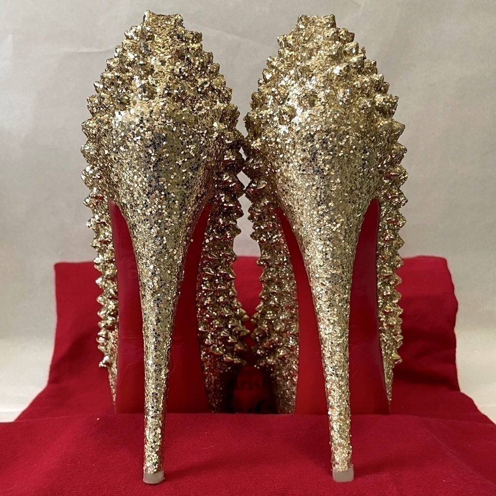 Christian Louboutin “Glitter Specchio” Lady Peep spikes.EU38 140mm 1” platform. - Picture 7 of 11